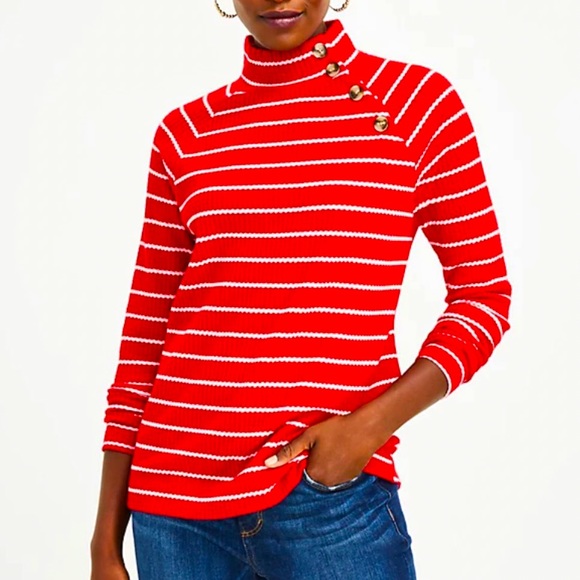 LOFT Sweaters - Red Pink Striped Sweater Large LOFT New with Tags